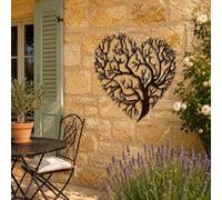 Arbre de Vie Décoratif à Fixer Applique Murale Fronton Motif Nature en Forme de Coeur en Métal Patiné Marron 0,5x60x61cm