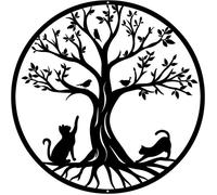 Arbre de vie en métal - Décoration murale avec chats, noir, silhouette 30 cm, pour intérieur, extérieur, jardin, mais - 30L x 30l cm