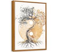 Arbre de Vie Yin Yang Tableau Encadrée Poster Mural Bouddhisme Zen Beige Peinture Impression sur Toile Image Affiche Tableau Decoration Murale Salon Chambre Coucher Salle de Bains Couloir 40x60cm