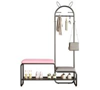 Arbre d'entrée 4 en 1 en métal avec banc, porte-chaussures et manteaux, siège rembourré et étagères de rangement, rouge élégant, 80 cm