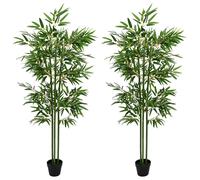 Arbre en bambou synthétique vidaXL, lot de 2, vert, 45 x 18 x 175 cm, tissu et bambou