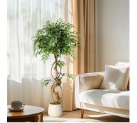 Arbre Ficus Artificiel Haut de Gamme en Pot, Hauteur 1,5 m, Tronc, Branches, Liane, Lichen, Feuilles, Grand Réalisme - 120cm