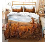 Arbre Jaune Housse de Couette 140x200 Parures de Lit 1 Personne Imprimé 3D Microfibre Douce Paysages d'automne Housses Couette avec 2 Taies d'oreiller et Fermeture Éclair k.4573