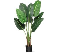 Arbre oiseaux paradis artificiel 122cm pot blanc, 8 troncs feuilles banane salon