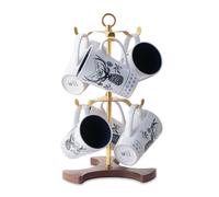 Arbre porte-tasses pour comptoir | Porte-tasses à café à 2 niveaux pouvant contenir 6 grandes tasses, 140 ml à 591 ml | Support en métal peu encombrant avec base en bois massif | Organiseur de
