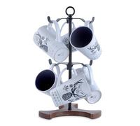 Arbre porte-tasses pour comptoir | Porte-tasses à café à 2 niveaux pouvant contenir 6 grandes tasses, 140 ml à 591 ml | Support en métal peu encombrant avec base en bois massif | Organiseur de
