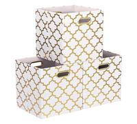 ArcaGuru Cube de Rangement, Bins de Rangement Pliables, Cubes de Rangement en Tissu, Boîte à Tiroirs pour Étagères, Placards, Penderies, Armoires, 33 x 33 x 33 cm, 3 Paquets, Blanc/Lanterne