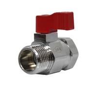 Arcanaute - Mini-vanne d'arrêt - Mini-vanne laiton nickelé Mâle / Femelle 1/2" (15/21) - PN16 - manette rouge -
