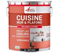 ARCANE INDUSTRIES Peinture cusine lessivable mur et plafond | Peinture anti odeur & pièce humide | 29 couleurs disponibles : Arcadéco Cuisine - 10 L Noir foncé RAL 9005