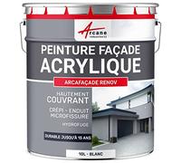 ARCANE INDUSTRIES Peinture Façade Hydrofuge Acrylique - Mur, Crépi, Béton - Imperméable Haute Résistance 15 Ans - 10 L (+ ou - 60 m² en 1 Couche) Blanc