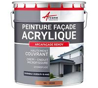 ARCANE INDUSTRIES Peinture Façade Hydrofuge Acrylique - Mur, Crépi, Béton - Imperméable Haute Résistance 15 Ans - 10 L (+ ou - 60 m² en 1 Couche) Ocre - RAL 050 60 40
