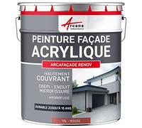 ARCANE INDUSTRIES Peinture Façade Hydrofuge Acrylique - Mur, Crépi, Béton - Imperméable Haute Résistance 15 Ans - 10 L (+ ou - 60 m² en 1 Couche) Rouge - RAL 030 50 40