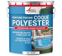 ARCANE INDUSTRIES Peinture Piscine Coque Polyester, Peinture Hydrofuge imperméabilisante, Piscine et Bassin - 5 kg (jusqu'à 15m² pour 2 Couches) Blanc