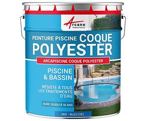 ARCANE INDUSTRIES Peinture Piscine Coque Polyester, Peinture Hydrofuge imperméabilisante, Piscine et Bassin - 5 kg (jusqu'à 15m² pour 2 Couches) Bleu Ciel - RAL 5015