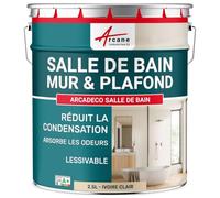 ARCANE INDUSTRIES Peinture salle de bain, mur et plafond | Peinture anti condensation et humidité | 29 couleurs disponibles - 2.5 L Ivoire Clair - RAL 1015