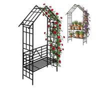 Arche à Roses Relaxdays, avec Banc ou jardinière, pour Jardin & entrée, H x L x P : 247 x 150 x 43 cm, métal, Noir