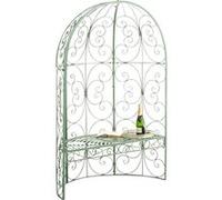 CLP Tonnelle Murale Rosie en Fer Forge, Demi-tonnelle Semi-Circulaire avec Banc Style Art Nouveau, Treillis pour rosiers et Plantes grimpantes, Couleur:Vert Antique