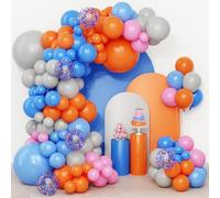 Arche Ballon Anniversaire Bleu Orange-QIFU 108 Pièces Ballon Rose Bleu Orange Gris Ballons Confettis Helium Pour Decoration Anniversaire Fille Garcon Mariage Gender Reveal Baby Shower Bapteme
