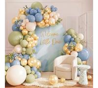Arche ballon Anniversaire bleu vert - 119 Kit Guirlande Sauge Bleu Vert, Ballon Blanc, Brouillard Or, Décoration Baby Shower