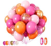 Arche Ballon Anniversaire Rose Orange,80 Pièces Helium Confettis Rose Rouge Latex Métallique Fushia 12 Pouces pour Decoration Bapteme Baby Shower Mariage Décorations De Fête