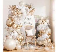 Arche Ballon Champagne Or Blanc,115 Kit Ballons Anniversaire Blanc et Or avec Ballon Transparent Crème, Guirlande Ballons Beige pour Decoration Anniversaire, Mariage Boho, Bapteme Fille, Baby Shower