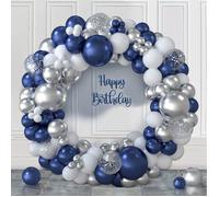 Arche Ballons Bleu Marine, 117Pcs Kit Arche Anniversaire Ballons Bleu Argenté, Kit Guirlande Ballons Bleu Blanc Et Argent Po[BB1619]