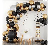Arche Ballons Noir et Argent métalliques Or chromé 137 Pièces-Ballons Arche de Décoration pour Baby Shower,Anniversaire,Mariage et Baptême-Zenda club® (Noir et Argent métalliques Or chromé)