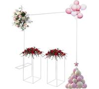 Arche de ballons avec 2 supports de fleurs - Set de supports de fond en acier - Dimensions 2×2 m d'arche, 27×27×80 cm de colonnes - Mariage Party Fotobox - Blanc