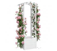 Arche de Fleurs en Bois Blanc de Melko - Treillis et Colonne de Rose - Pot de Fleur - Cadre Blanc
