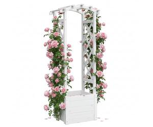 Arche de Fleurs en Bois Blanc de Melko - Treillis et Colonne de Rose - Pot de Fleur - Cadre Blanc