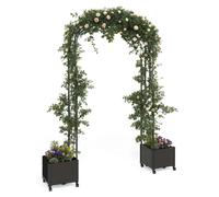 Arche de jardin avec treillis grimpant - Arche décorative pour plantes - Jardinières - Plastique - Roues - Noir - Idéale pour les allées de jardin et les événements