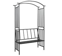 Arche de Jardin Noire en Fer 128x50x207 cm avec Banc, tonnelle pour Plantes grimpantes, voûte Robuste et Facile à Assembler pour Patio ou terrasse