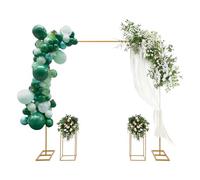 Arche de mariage, arche de mariage avec 2 rectangles - Vase à fleurs géométrique de 60 cm de haut - En métal - Pour la maison, les fêtes, les mariages - Doré - 200 x 200 cm - 24 x 24 x 60 cm