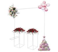 Arche de mariage en métal - Support carré pour ballons 2 x 2 m avec 2 supports pour fleurs de 80 cm - Structure en acier pour mariage, fête et fond photo - Blanc
