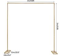 Arche de mariage et support d'arrière-plan - Arche carrée 3 x 3 m - Capacité de charge élevée - Tube carré - Pour mur d'arrière-plan décoratif - Or