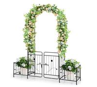 Arche de roses avec porte et étagères en métal solide avec treillis | Structure d'escalade avec arche romantique et piquets pour plantes grimpantes, mariages et jardins, 198 x 220 x 50 cm