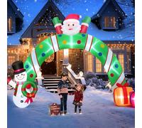 Arche gonflable de Noël de 3 m - Décoration extérieure géante - Père Noël - Avec bonhomme de neige et boîte cadeau - Effet d'éclairage LED en croix intégré pour Noël, fête, cour, jardin, pelouse