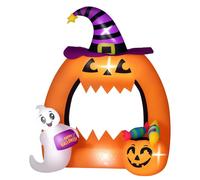 Arche gonflable en forme de citrouille pour Halloween - Portail décoratif - 150 cm de hauteur - Éclairage LED - Motif fantôme amusant - Tissu toile - Pour jardin et entrée - Multicolore