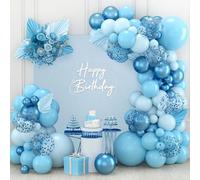 Arche Guirlande Ballon Bleu, 110pcs Kit Ballon Bleu et Métallisé avec Ballons Confettis Bleus pour Decoration Anniversaire Fille Garçons, Fête Prénatale,Remise de Diplôme, Révélation du Genre