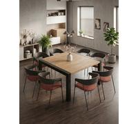Arche - table repas carrée en teck massif et métal l130 cm 8 pers.