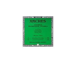 Arches 1795059 Bloc de 20 feuilles de papier aquarelle (20 x 20 cm, encollé sur les 4 côtés, grain fin 300 g/m²), blanc naturel