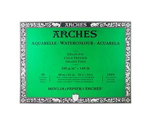 Arches 1795064 Bloc de papier aquarelle (46 x 61 cm, encollé sur les 4 côtés, grain fin 300 g/m²), 20 feuilles blanc naturel