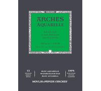 ARCHES Aquarelle - Bloc 12 feuilles 21x29,7 collé petit côté - 300g/m² - grain fin, blanc naturel, 4 bords francs