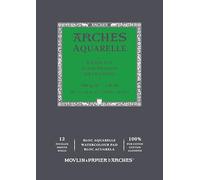 ARCHES Aquarelle - Bloc 12 feuilles 29,7x42 collé petit côté - 300g/m² - grain fin, blanc naturel, 4 bords francs