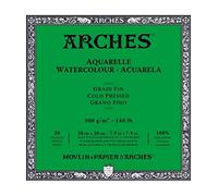 ARCHES Aquarelle - Bloc 20 feuilles 20x20 collé 4 côtés - 300g/m² - grain fin, blanc naturel, 4 bords francs