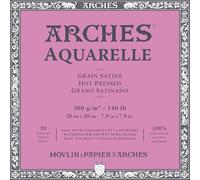 ARCHES Aquarelle - Bloc 20 feuilles 20x20 collé 4 côtés - 300g/m² - grain satiné, blanc naturel, 4 bords francs
