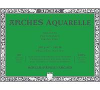 ARCHES Aquarelle - Bloc 20 feuilles 23x31 collé 4 côtés - 300g/m² - grain fin, blanc naturel, 4 bords francs
