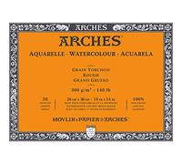 ARCHES Aquarelle - Bloc 20 feuilles 26x36 collé 4 côtés - 300g/m² - grain torchon, blanc naturel, 4 bords francs