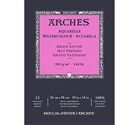 Arches- Bloc Enc 26x36 12H Aquarelle 100% Satin 300g Nat, A1795098, Blanc Naturel