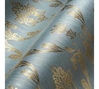 Architects Paper papier peint baroque Metallic Silk papier peint avec ornements papier peint textile or bleu vert 10,05 m x 0,53 m